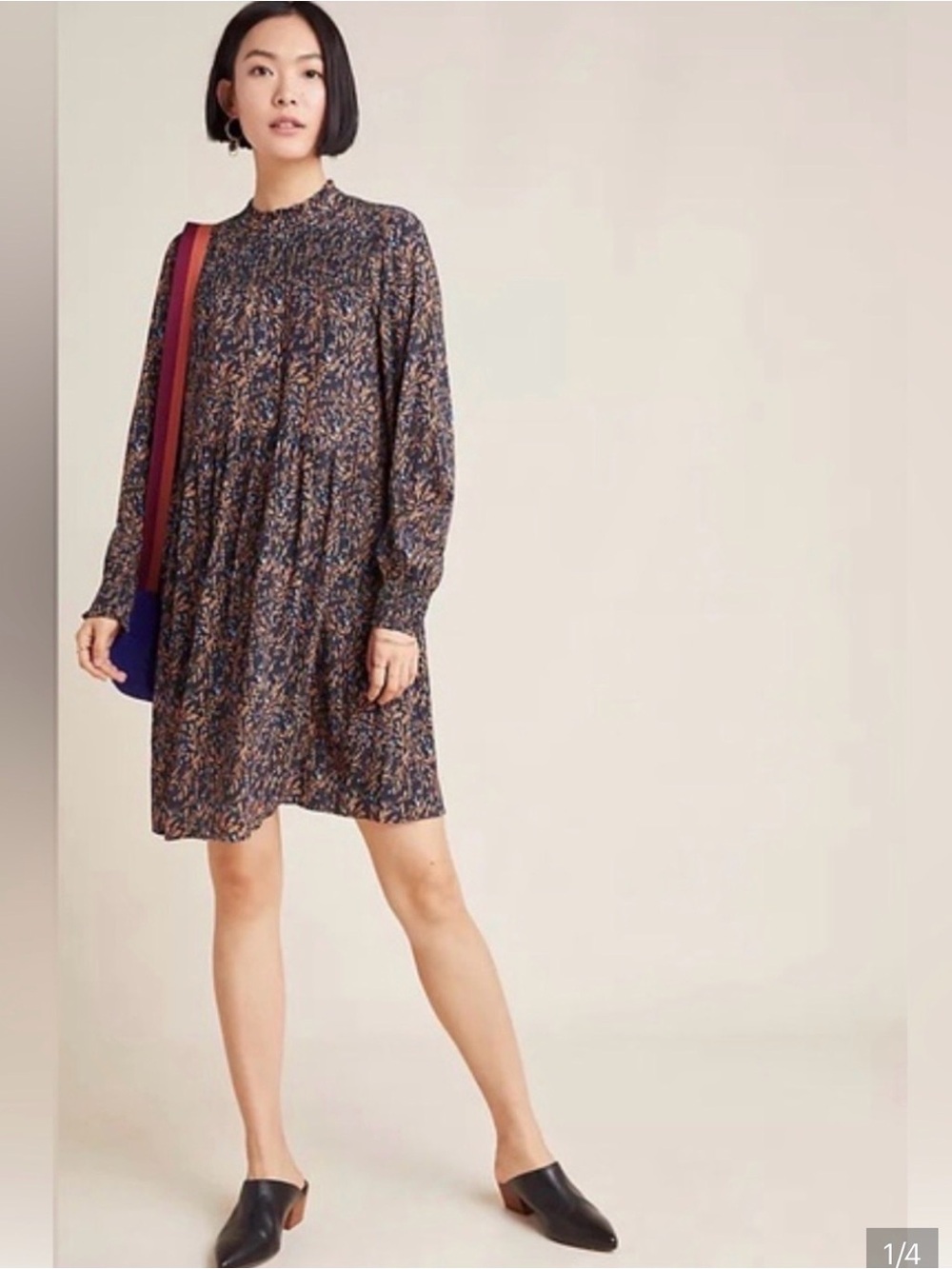 2 for $30 sale: Seen worn kept long sleeve tan blue floral mini dress smocked